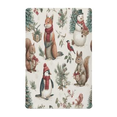 Imagem de Qilmy Lençóis de berço de animais de Natal, macio e respirável, de microfibra elástica, lençol com elástico para meninos e meninas, 132 x 71 cm, capa de colchão infantil portátil