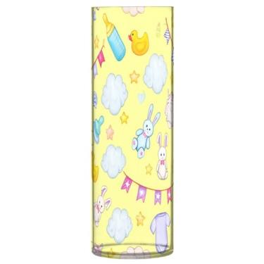 Imagem de JUZIHAI Vaso com estampa de macacão de bebê para flores, 9,9 cm x 30 cm, cilindro de plástico, moderno, vaso de flores para centro de mesa de casamento, decoração de casa
