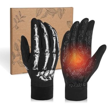 Imagem de RIGWARL Luvas de inverno para homens e mulheres, luvas de esqueleto para clima frio com dedos de tela sensível ao toque, luvas de início da primavera e final do outono para ciclismo, motocicleta