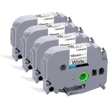 Imagem de Hehua TZe-S241 18 mm 0,7 fita adesiva de força extra compatível com Brother Tze TZeS241 TZ-S241 TZS241 branco laminado para Ptouch PT D400 D600, 3/4" x 8 m preto sobre branco, pacote com 4