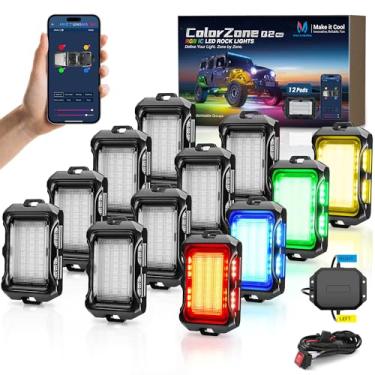 Imagem de MICTUNING Luzes de rocha Q2+ MAX RGB+IC – Kit neon com efeito DIY multicolorido, controle de grupo individual, extensível até 20 cápsulas com controle de aplicativo estável, à prova d'água IP68