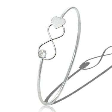 Imagem de Bracelete Feminino Prata Infinito Coração com Pedra Zirconia - Lojas L