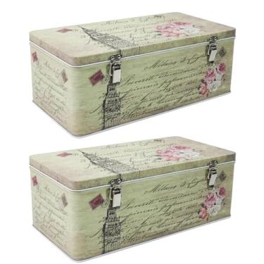 Imagem de DreamsEden 2 pacotes de caixa de lembrança de metal de estanho, pequena caixa de armazenamento com tampa articulada, caixa decorativa vintage de recipiente de memória, caixas de presente para