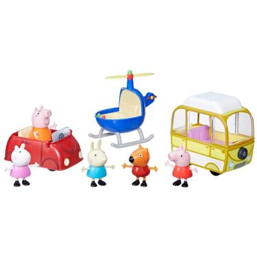 Imagem de Playset Peppa Pig O pequeno veículo da Peppa com helicóptero, trailer, carro e 5 bonecos
