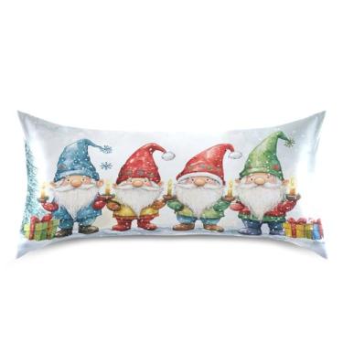 Imagem de Blueangle Linda fronha de cetim gnomo de Natal para cabelo e pele, fronha de seda, tamanho king (50,8 x 101,6 cm) - Capas de almofada de cetim refrescantes com fecho de envelope (228)