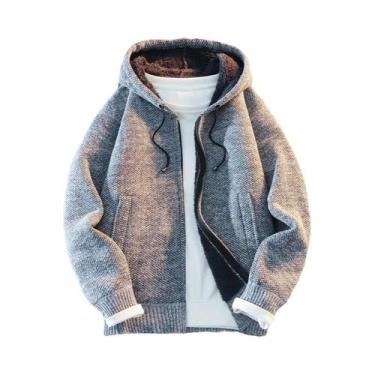 Imagem de Cardigã Masculino De Tricô Com Capuz E Zíper Completo, Jaqueta Casual 