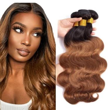 Imagem de Ombre mechas de cabelo humano 1B/30 mechas de cabelo humano castanho 10 12 14 polegadas pacote ondulado marrom saudável e macio não processado brasileiro Remy extensões de cabelo duplo ofertas de