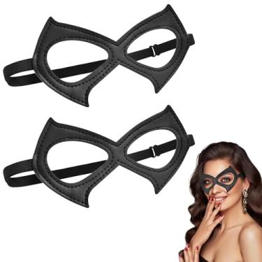 Imagem de jayuwe Máscara de olho de gato de couro ajustável com alça ajustável (40-52 cm), máscara de super-herói meio rosto para mulher, baile de máscaras, Halloween, fantasia, acessórios de cosplay, adereços