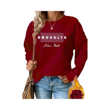 Imagem de Moletom Feminino Casual Com Estampa De Coração, Manga Longa, Gola Redo