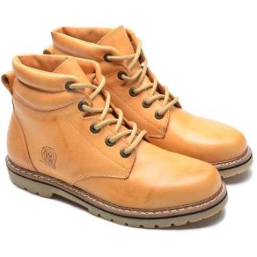 Imagem de Bota Coturno Casual com Recortes em Couro Masculino Cadarço e Sola Robusta-Masculino