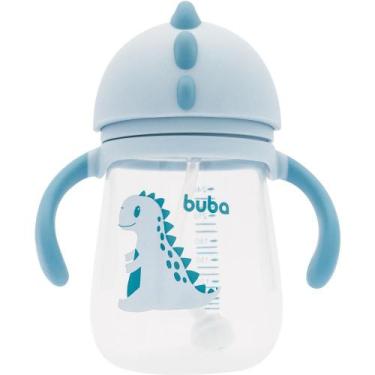 Imagem de Copo Infantil Buba Dino Azul 240ml Com Canudo Silicone e Dispositivo