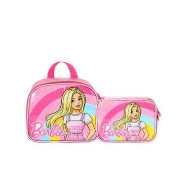 Imagem de Kit Escolar Barbie Cetim Luxo Lancheira Térmica + Estojo Box, Rosa