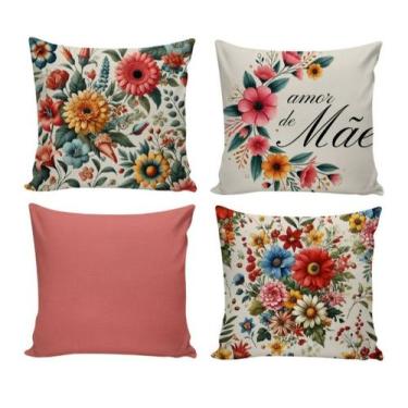 Imagem de 4 Capas de Almofadas dia das Mães com Zíper 0,40cm x0,40cm sem Refil E