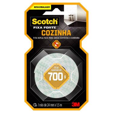 Imagem de Fita Adesiva Dupla Face 24mm Fixa Forte Cozinha Para Parede 1,5 Metro Scotch 3M
