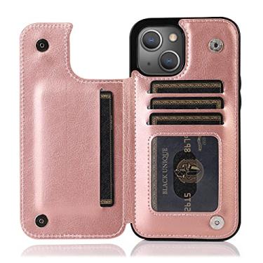 Imagem de Capa Capinha iPhone 13 Carteira, com Fecho Magnético,iPhone 13 Flip Cover com Espaco para cartões e Dinheiro (iPhone 13, Ouro Rosa)