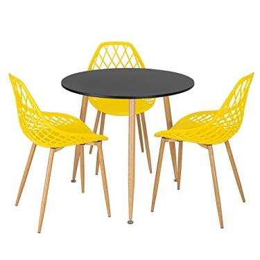 Imagem de Loft7, Mesa de jantar redonda 80 cm preto + 3 cadeiras Clarice Cloe Amarelo
