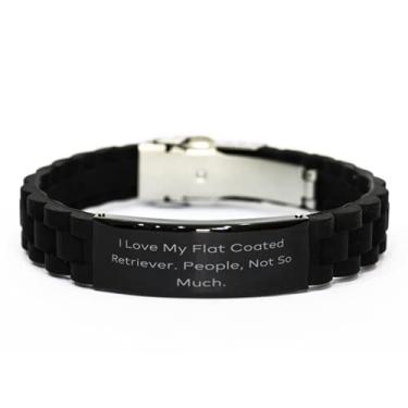 Imagem de SpreadPassion Bracelete com fecho glidelock preto com revestimento plano, I Love My Flat Coated Retriever, presente épico para amigos