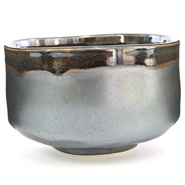 Imagem de Mino Ware Tigela de chá Matcha feita à mão japonesa preta, cerimônia de xícara de chá Matcha, cerâmica autêntica, chawan prata