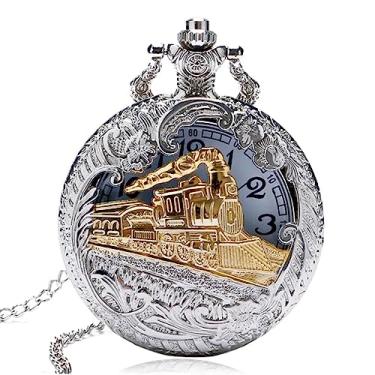 Imagem de ZALTAS Vintage prata ouro trem oco quartzo colar relógio de bolso corrente pendente relógio relógio relógio