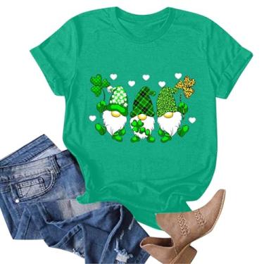 Imagem de Camiseta feminina com estampa de trevo de trevo de São Patrício, estampa de bandeira irlandesa, blusa Lucky Teen, Verde, XXG