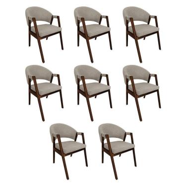 Imagem de Kit 8 Cadeiras De Jantar Madeira Maciça Mel Premium Helen Linho Bege - Cor: Bege