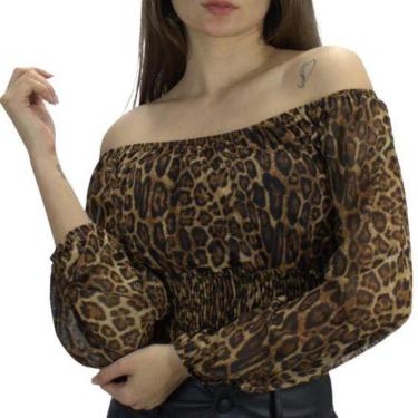 Imagem de Blusa Cropped Tule C/ Bojo Forrado Estampa Animal Print Moda-Feminino