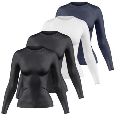 Imagem de Kit 4 Camisetas Manga Longa Feminina Dry Proteção UV Básica Lisa Academia Treino Fitness-Feminino