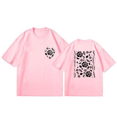 Imagem de Camiseta Su-ga Solo Agust D, camisetas estampadas k-pop Support camisetas soltas unissex camiseta de algodão, Rosa, M