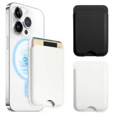 Imagem de Zemexy Carteira magnética compatível com Magsafe, pacote com 2 porta-cartões Mag Safe para Apple iPhone 15/14/13/12 Pro/Max/Plus/Case, carteira de telefone RFID de couro vegano serve para 4 cartões -