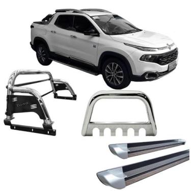 Imagem de Kit Quebra Mato Estribo Personalizado Santo Antônio Fiat Toro Cromado 