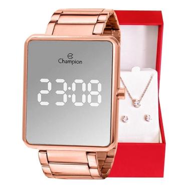 Imagem de Relógio Champion Feminino Digital Rose Espelhado CH40086Z-Feminino