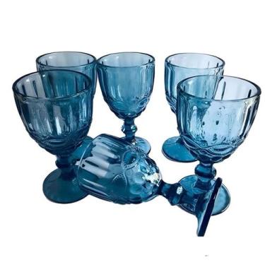 Imagem de Jogo com 6 Taças Decoradas 300ml - Tesla Store, Azul Floral