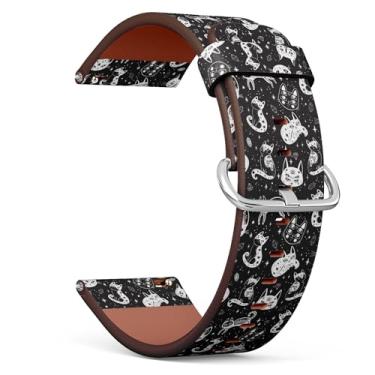 Imagem de THAZEE Compatível com Ticwatch Pro 3 Ultra GPS/Pro 3 GPS/Pro 4G LTE / E2 / S2, pulseira de relógio de couro de substituição de 22 mm (Witchs Cat)