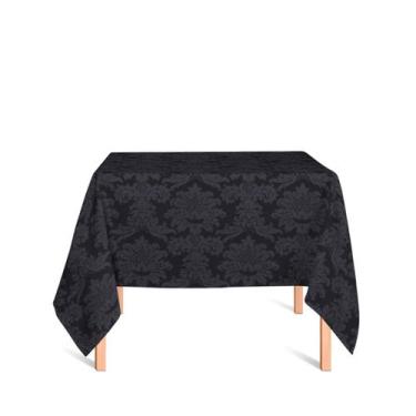 Imagem de Toalha de Mesa Quadrada em Tecido Jacquard Preto Medalhão Tradicional 