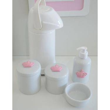 Imagem de kit Higiene Bebê Potes K021 Cotonete Flor Rosa Algodão Limpeza Porcela