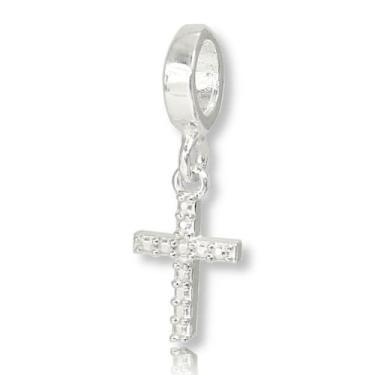 Imagem de Berloque Charms Cruz Crucifixo Cravejado Prata Legitima 925 - Lojas La