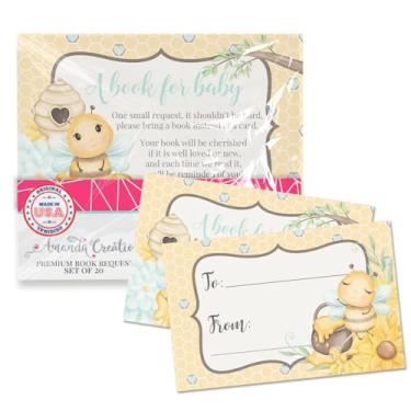 Imagem de Amanda Creation Cartões de pedido de livro Little Boy Honey Bee Bring a Book Insert Request for Baby Shower - 20 etiquetas de presente dupla face de 6 x 10 cm, feitas nos EUA