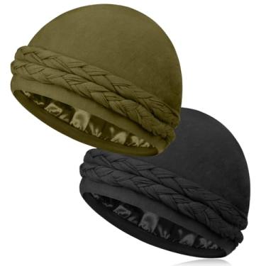 Imagem de MLTUARG 2 peças de turbante forrado de cetim para homens com tiras longas de torção, turbante halo turbante masculino cachecol de cabeça para cabelo