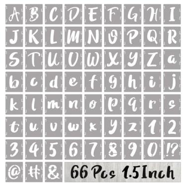 Imagem de BAMIDELE Estêncis e números de letras de 3,5 cm, 66 peças de plástico reutilizável com símbolo do alfabeto interligado, kit de molde de desenho para pintura em madeira, parede, quadro-negro, tecido,