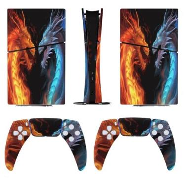 Imagem de Buyidec Adesivo para PS5 Slim Digital Edition Two Fire Dragon Skin Console Controlador Acessórios Capas Anime Vinil Capa Adesivo Conjunto Completo para Playstation5 Slim Digital Edition
