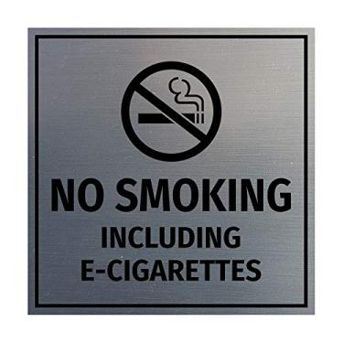 Imagem de Signs ByLITA Placa quadrada para não fumar, incluindo cigarros eletrônicos com fita adesiva, montada em qualquer superfície, resistente ao clima, uso interno/externo (prata escovada) - pequena