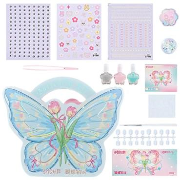Imagem de Conjunto de salão de nail art, conjunto de nail art infantil | Kit de decoração de esmalte infantil borboleta,Decorações de Nail Art com ótimas cores para Natal, aniversário, dia das crianças e outros