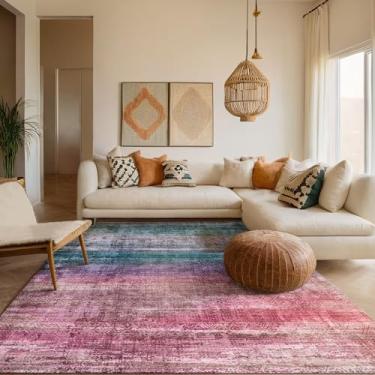 Imagem de Kokia Tapetes abstratos 20 x 25 cm, macios para sala de estar, lavável, envelhecido, vintage, confortável, tapete vermelho com suporte antiderrapante para decoração de quarto de casa de fazenda