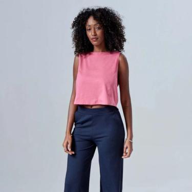 Imagem de Blusa Regata Cropped Feminina Basicamente Ref. 111904, Rosa 155, G