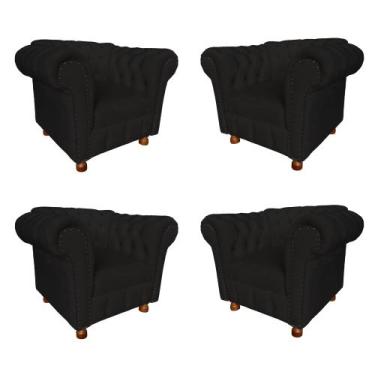 Imagem de Quatro Poltronas Chesterfield Luiz Xv - Suede Preto / Decoração, recep