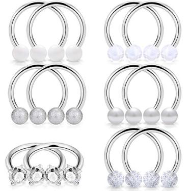 Imagem de SCERRRING 6 pares de piercings para mamilo de aço inoxidável 16G 14G com ferradura de ferradura, argola, cartilagem, brincos para mamilos, joias para piercing para mulheres, masculino, CZ transparente 14 mm 16 mm