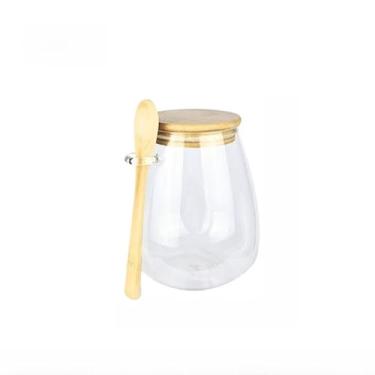 Imagem de Kit 3 Pote De Vidro Hermético Tampa De Bambu 500ml/750ml/950ml Com Colher De Bambu(1 pç bambu 950ml)