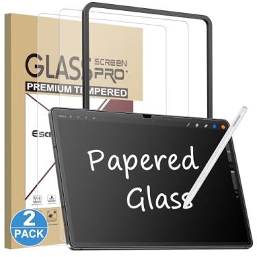 Imagem de Esanik Pacote com 2 protetores de tela de vidro de papel para Samsung Galaxy Tab S10 Plus / S9 Plus / S9 FE Plus (12,5 polegadas) Película de vidro temperado 9H com moldura de alinhamento, escrita