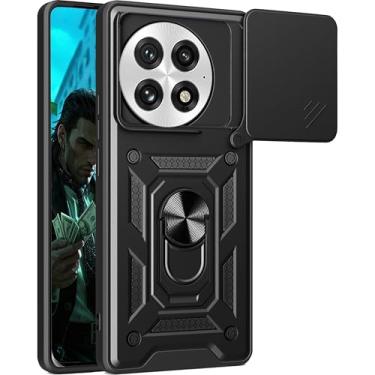 Imagem de Capa CSmall para OnePlus 13 com capa de lente de câmera deslizante, grau militar à prova de choque com anel giratório Kickstand capa de proteção definitiva para OnePlus 13 SJ preta