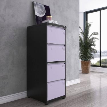 Imagem de Gaveteiro Arquivo para Escritório em Aço 4 Gavetas Preto/Lilás